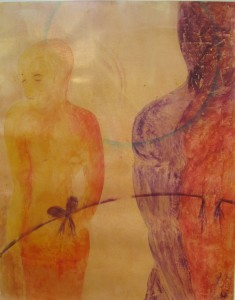 Entfremdung Pastellkreide/Wachsmalerei auf Museumskarton 70 cm x 90 cm
